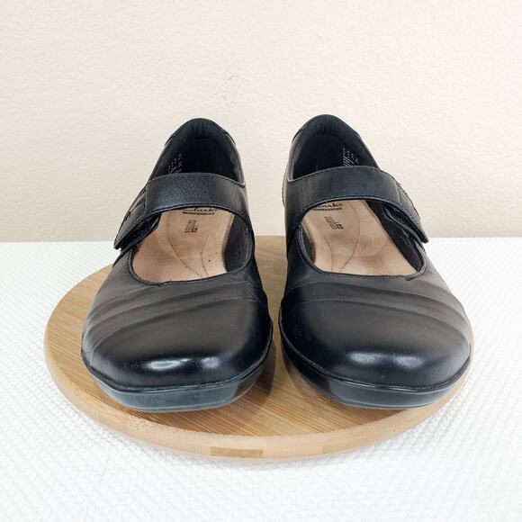 Clarks Mary Jane Shoes Women 10 Kennon Black Strap Work Office Wedge - Picture 3 of 13
